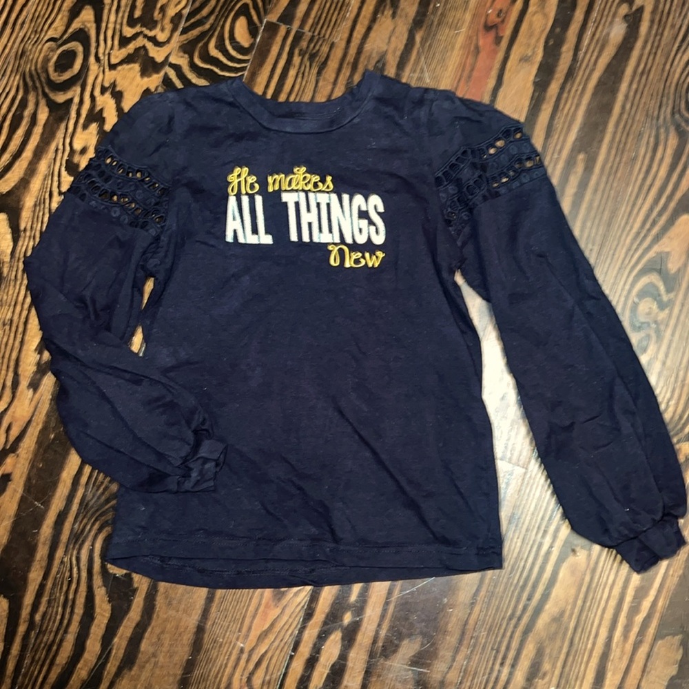 Black long puff sleeve Girls 10/12 shirt with custom embroidery